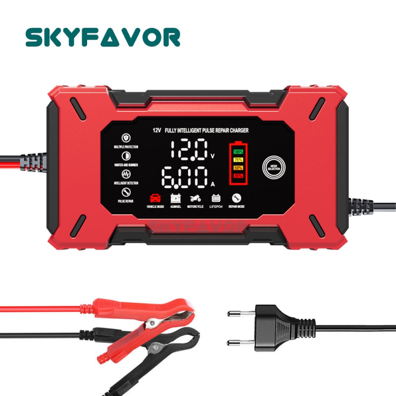 Latest Automatic12V Car Battery Charger 12V 6A Voltage Current Dual Display Universal Lifepo4 Gel AGM Lead Acid Battery Charger