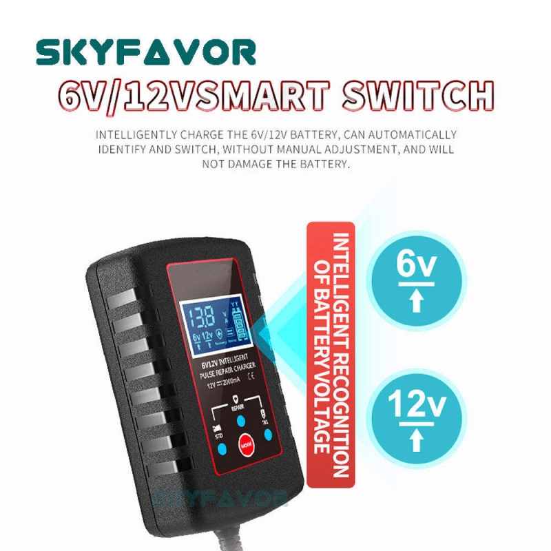 Универсальное зарядное устройство для импульсного ремонта батареи 6V 12V 2A- интеллектуальный автоматический для свинцевой кислоты (мотоцикл) с зарядным устройством для батареи SAE